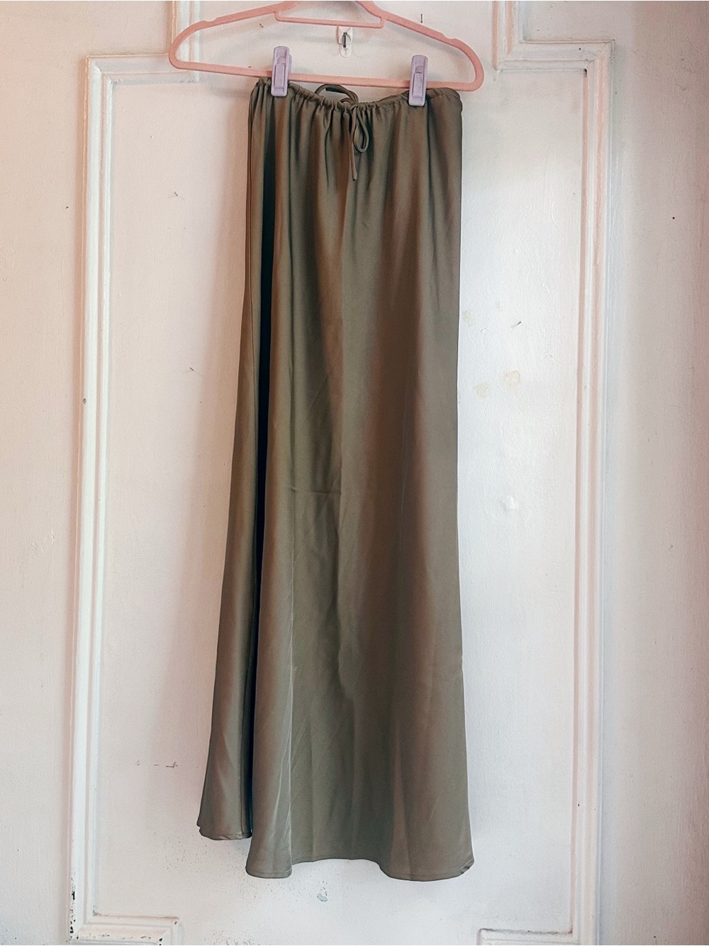 DISSH Olive Drawstring Waist Satin Maxi Skirt small size 4 Australian comfy